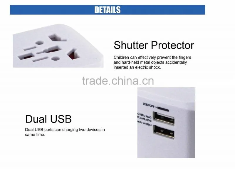 Smart 5V 2500mA Universal Travel Adapters with Dual USB ports