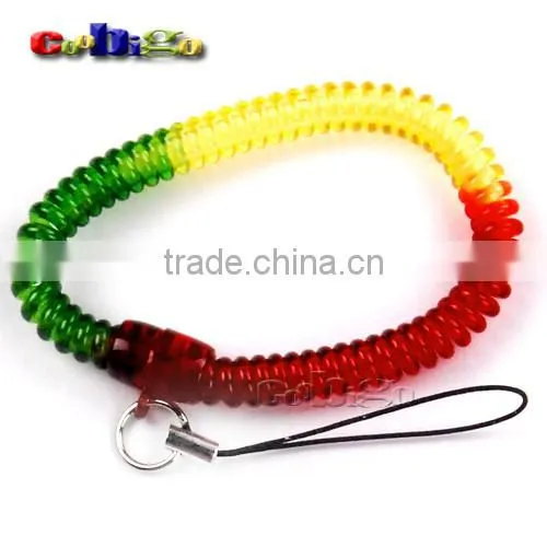 2"(50mm) Inside Dia. Mix Color Expandable Coil Ring With Lanyard for Gym Hand Tag Phone Straps