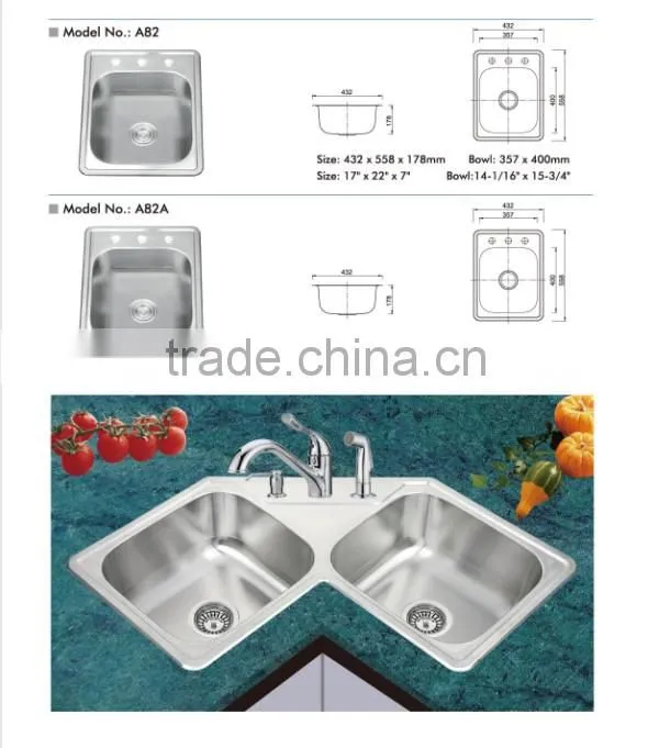 SUS304 stainless steel triangle kitchen sink
