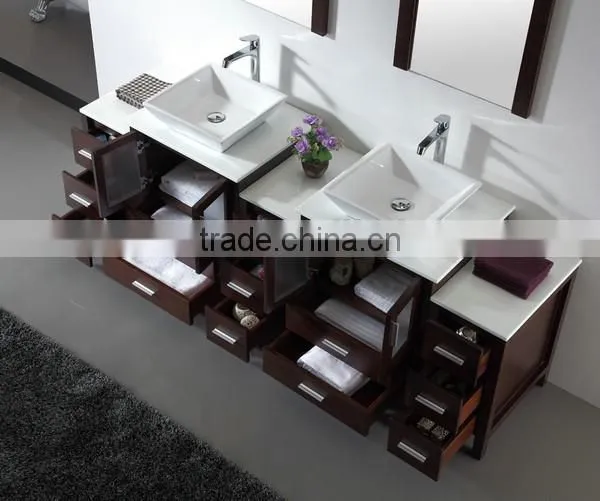 Modern Oak Wood Modern Double Sinks Floor Cabinet Hotel Vanity Bathroom Furniture No.3199E