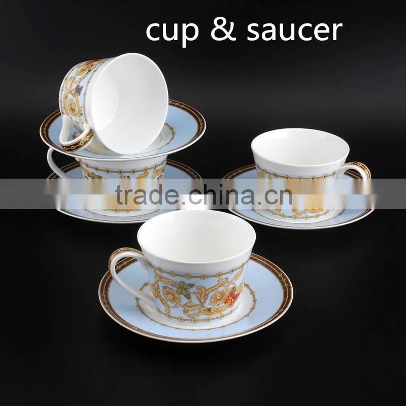 With Red Color Butterfly Decal 250ml Ceramic Coffee Cup Round Shape Bone China Cup with Saucer