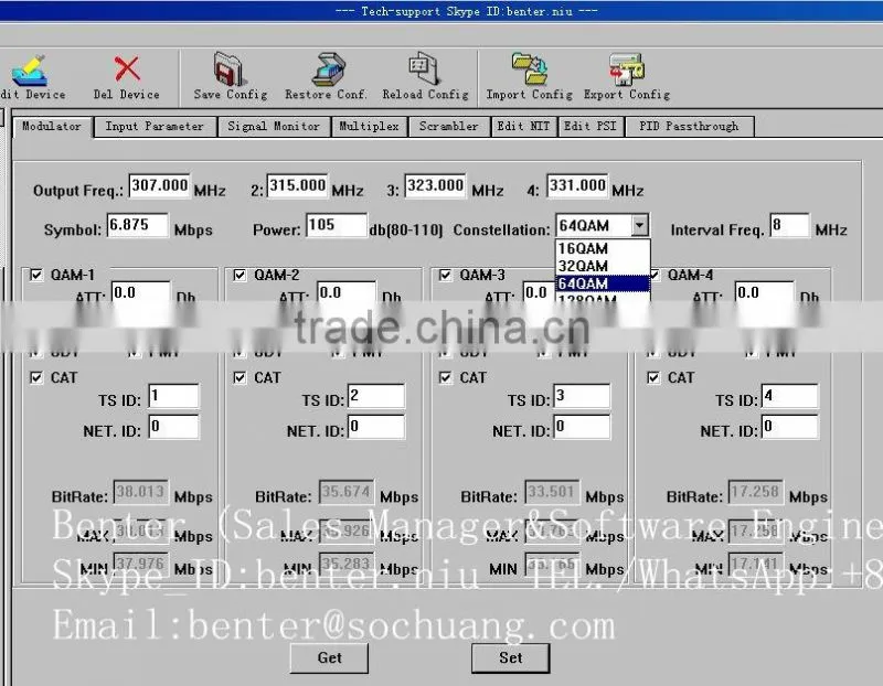 6*DVB-S2 to 4 QAM TransModulator with MUX-Scrambler(6*DVB-S/S2+6*ASI in,4*DVB-C RF out)