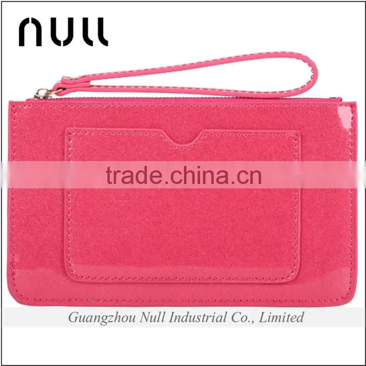 Hot Selling Candy Colorful Patent Leather Outside Pocket Zipper PU Wallet for Girl