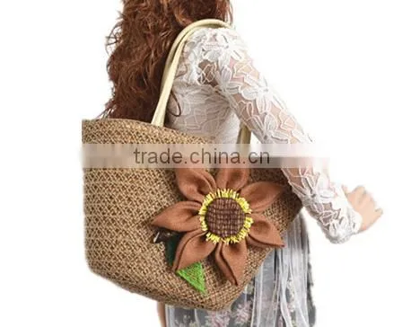 Straw Tote Bag crochet handmaded Style corn husk straw handbag women tote bag seagrass weave storage busket