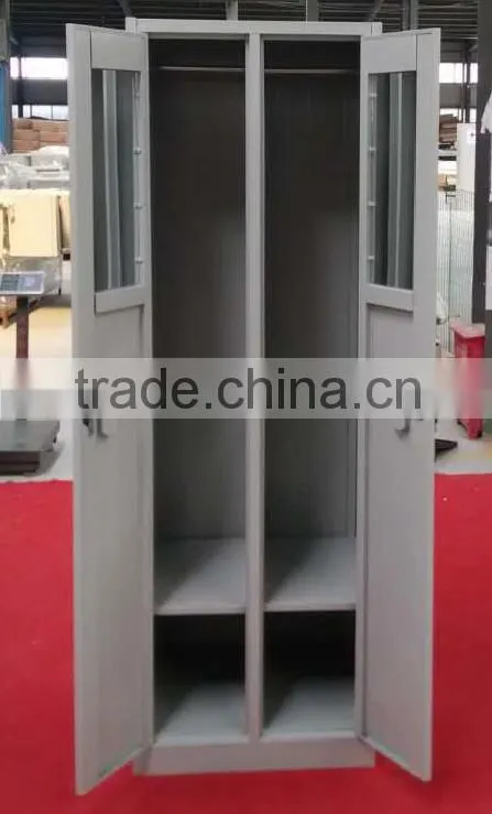 Factory direct KD structure staff locker 2 door steel storage wardrobe