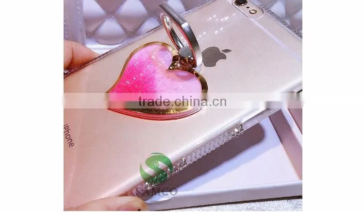 Samco Romantic Heart Liquid Quicksand Universal 360 Degree Rotating Cell Phone Stand Holder Ring