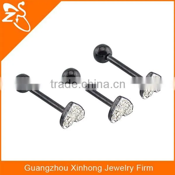 Wholesale body jewelry fashion stainless steel crystal tongue ring for ladies