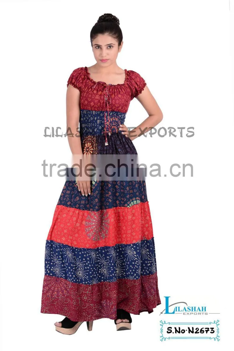 N2673 Rayon Mandala Block Printed Long Dresses mandala long party wear dresses