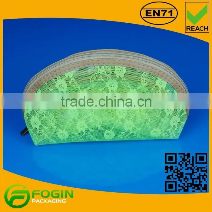 green color custom order cosmetic bag with inner mesh