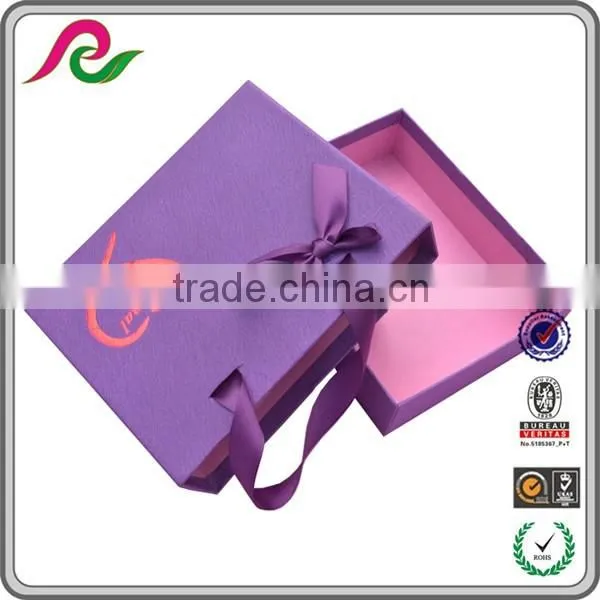 Custom purple cardboard drawer gift box with handle for gift packing