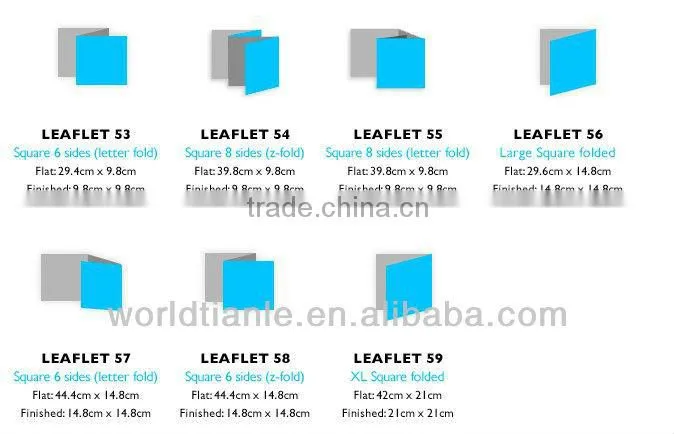 2013 Hot Sales! Different Size full color printing folded Leaflet