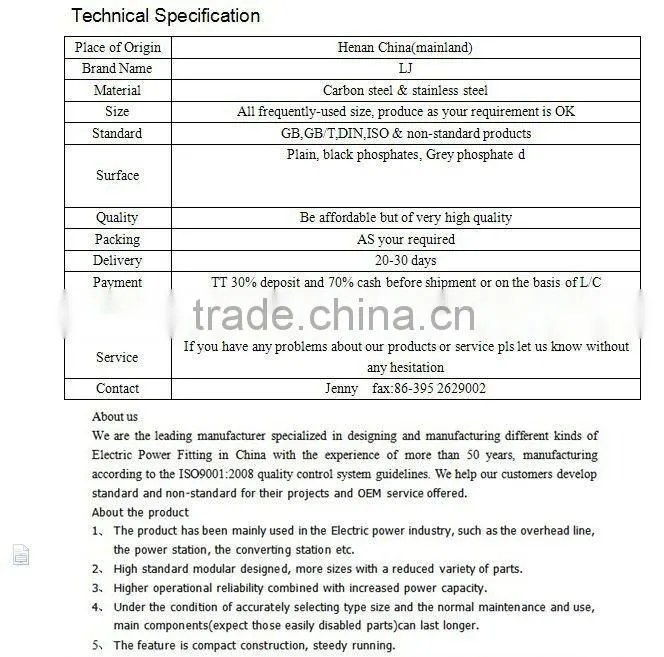 Galvainzed 4.8 grade Type of High Strength Standard Nuts