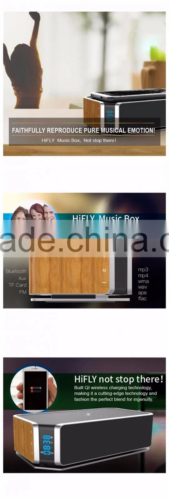 2016 High-qulity Music effect Bluetooth Speaker with Qi Standard Remote Wireless Charger