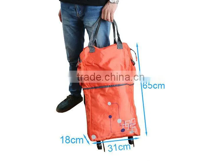 Orange Shoulder Folding Shopping Bags with Wheels GWB021