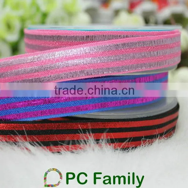 Eco-Friendly 5/8" foil strip printed high quality fold over elastic ribbon