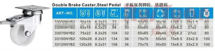 2inch 2.5inch 3 inch 4 inch 5inch steel pedal double brake nylon caster