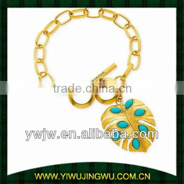 14k Gold-Plated Turquoise Stone Leaf Charm Toggle Earring,Jewellery Set(JW-G5025)
