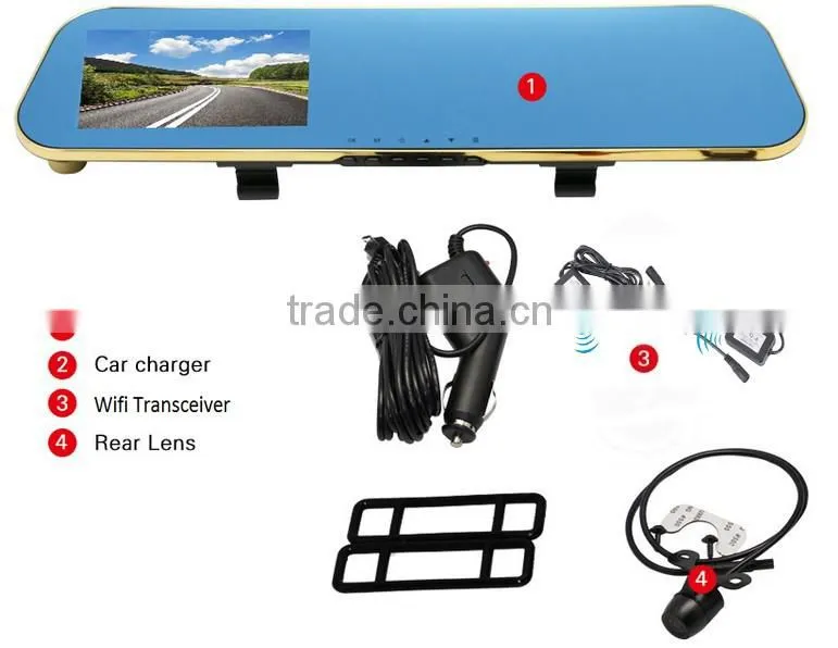 wireless wifi Full HD 1080P Car Dvr Camera 4.3 Inch car Rearview Mirror Digital Video Recorder Dual Lens Registrar Camcorder