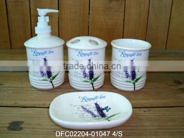 Ceramic Bathroom Set with Lavender Decal