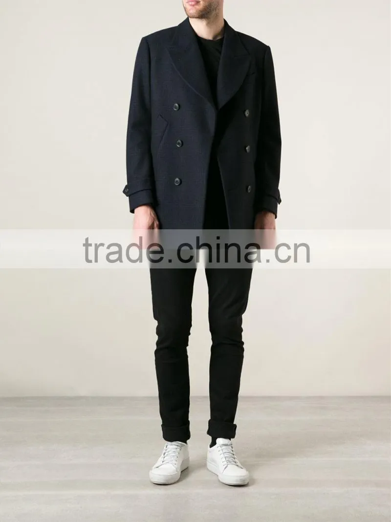2014 new style 100% Cashmere black double breasted men coat