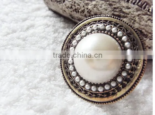 Bohemia Style Round Big White Pearl Antique Bronze Plated Ring