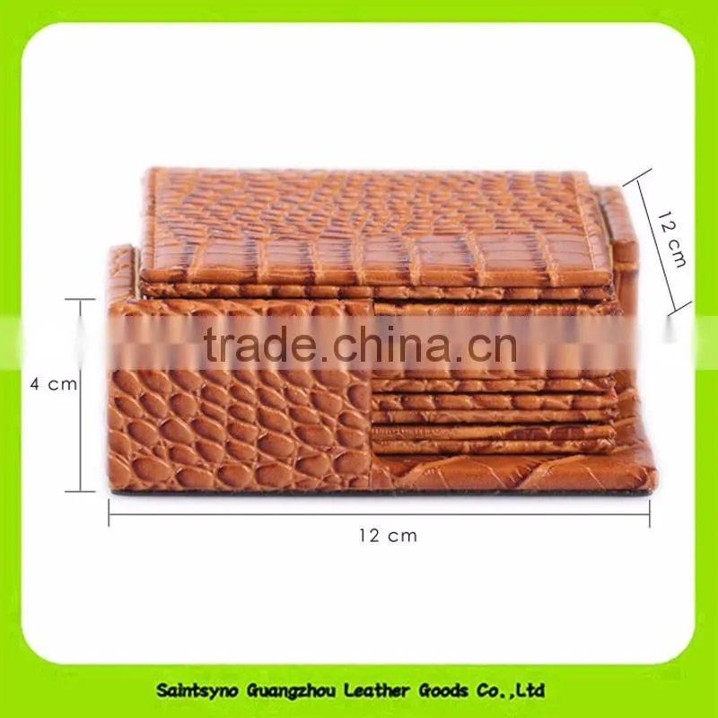 16034 Factory price Square Shaped Faux Leather coffee coaster set
