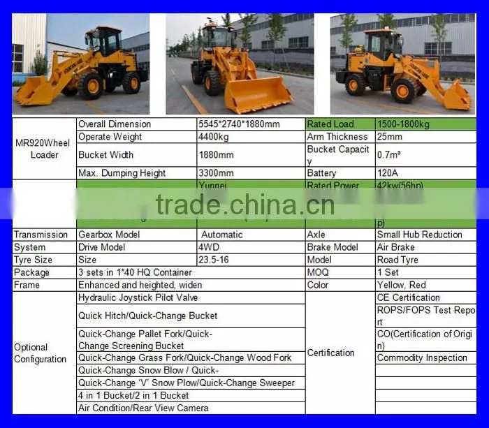 ZL20 high quality 1.5 ton mini wheel loader with lasted price list