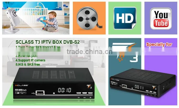 mini digital tv Sclass T3 IPTV set top box satellite tv receiver free sks iks for south america