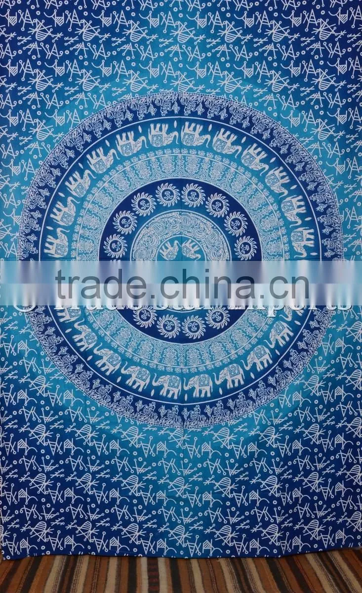 Indian Ombre Ethnic Elephant Hippie Mandala Wall Art Twin Cotton Boho Wall Hanging Tapestry