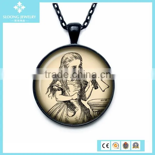 Wholesale Party Black Plated Round Glass Pendant