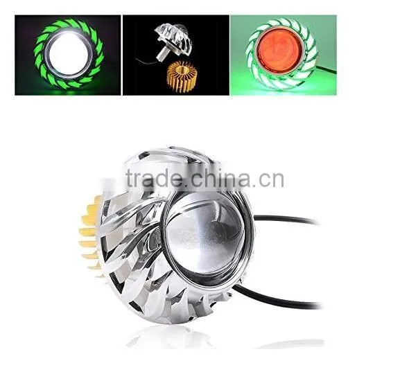 30W 12-80V Dual Halo Motorcycle Built-in Projector Lens Halo Ring Headlight Dual Beam LED Angel Devil Eye Light Fog Lamp