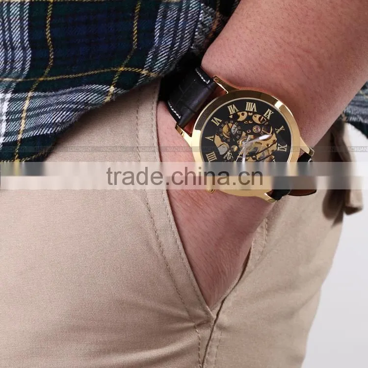 Mens Luxury Roman Dial Automatic Mechanical Stainless Steel Skeleton Sport Watch