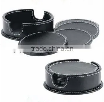 black leather drink/tea coasters