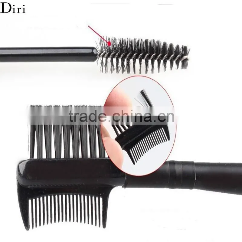 Black Handle Synthetic Fiber Brow Eyelash Brush and Comb