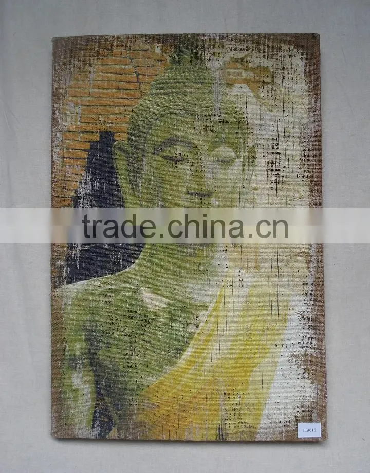 2016 new style antique linen printing wooden frame for wall decoration