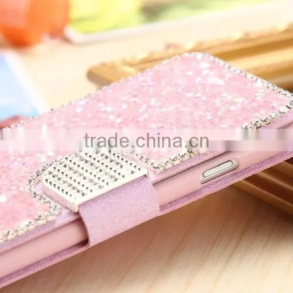 Full Diamond flip leather phone case for iPhone7, PU card slot leather back cover for iPhone 7 plus
