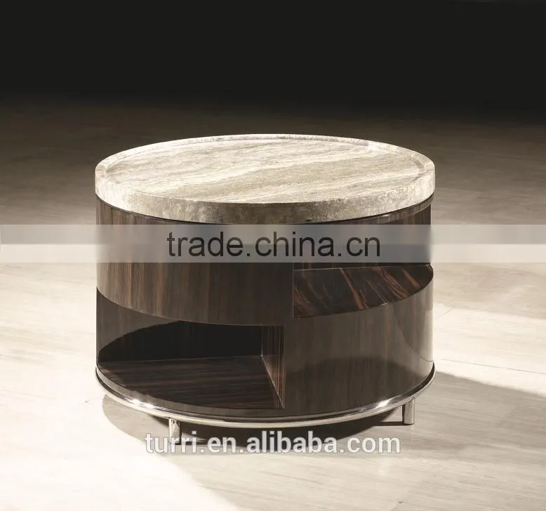 Modern Black Hand Craverd Travertine Top End Table