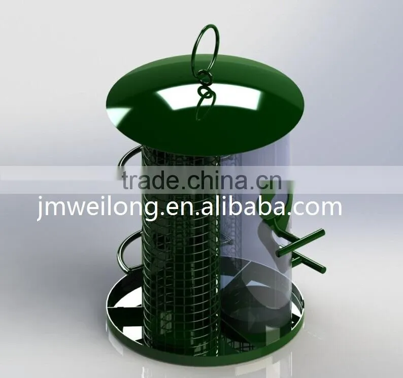 2015 newest Triple metal roof PC tube seed,peanut,fat ball bird feeder/seed feeder/Multi function metal tray bird feeders