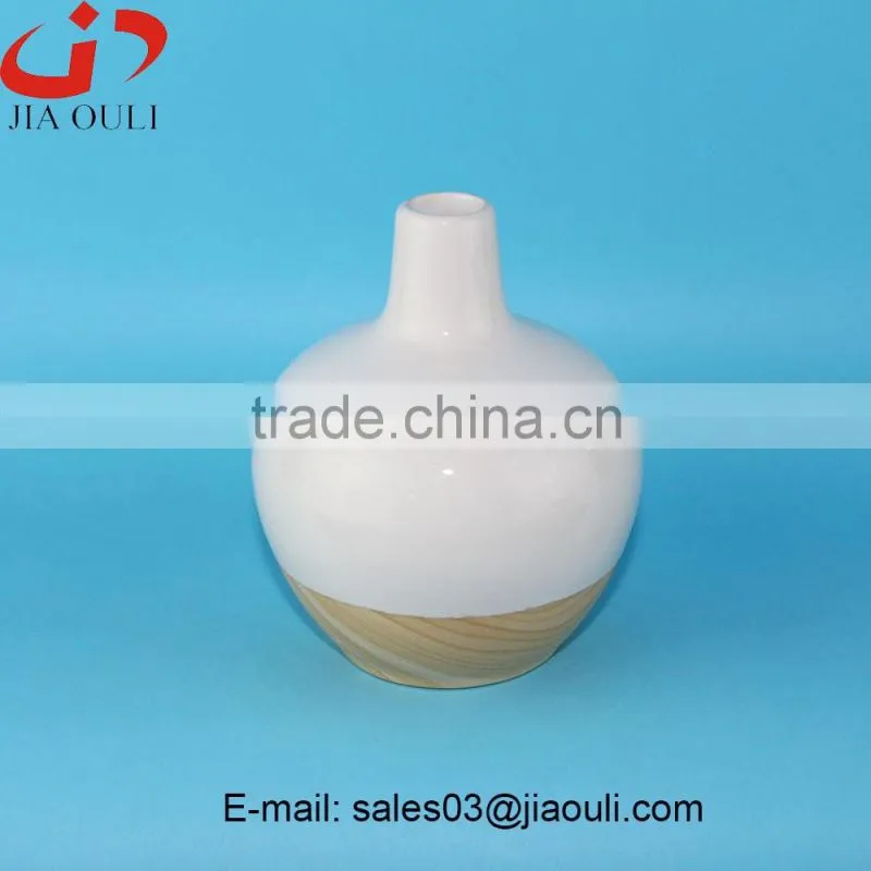 Hot sales glazed ceramic wooden finish home decor vase, modern ceramic vases