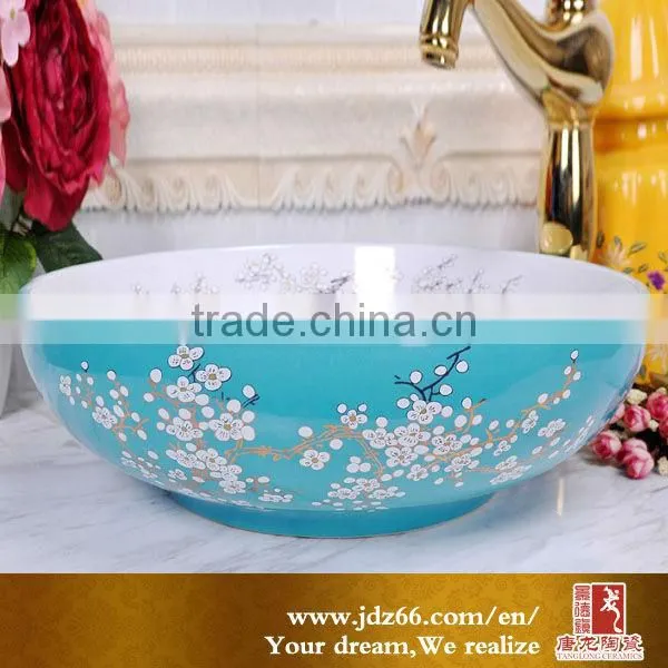 Hot selling porcelain flowers design jingdezhen wash basin ceramic