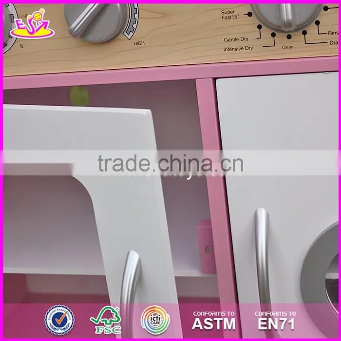2017 New design kids pretend play pink wooden kitchen toy W10C238