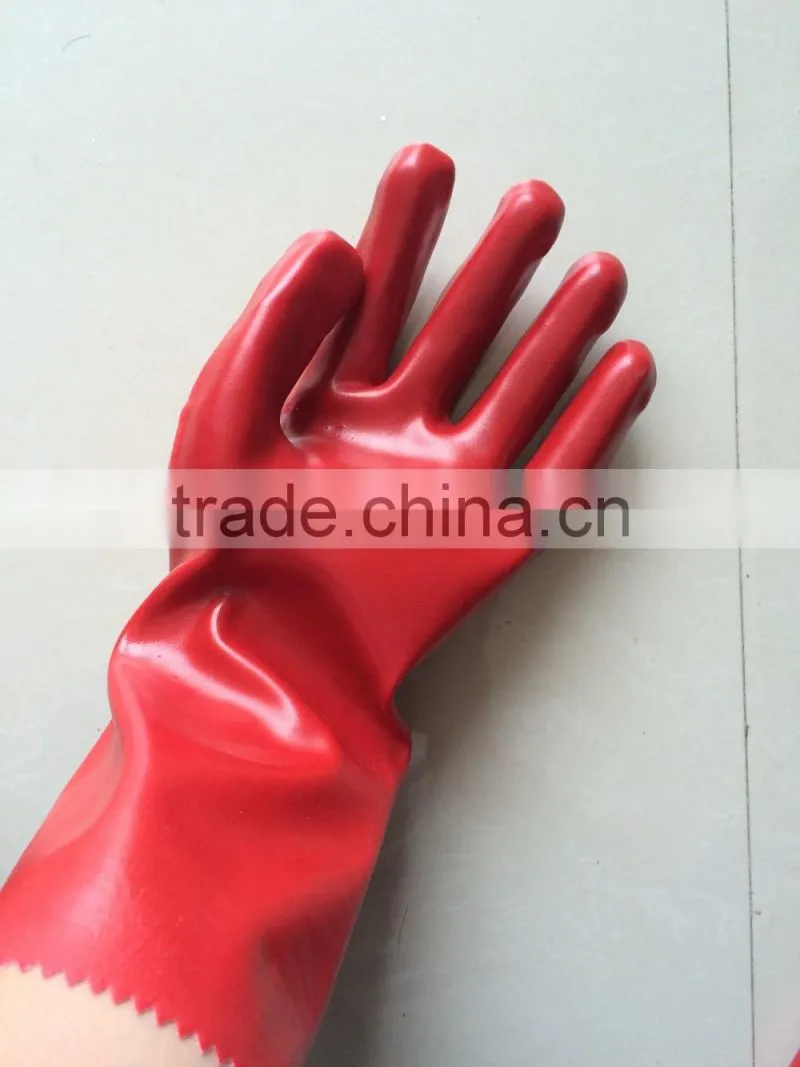 35CM lenth red industrial pvc gloves pvc coated glove