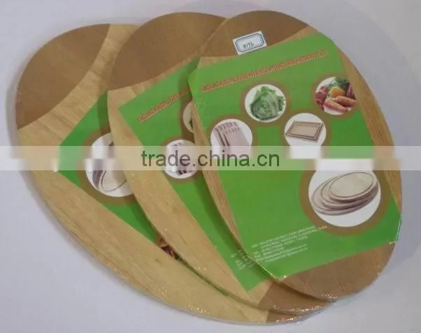 Rubber Wood Cutting Board with 2-tone in 3-pieces set, Oval shaped