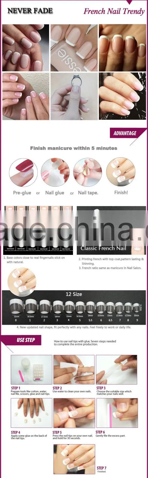 Wholesale french style beautiful arcylic nail tips