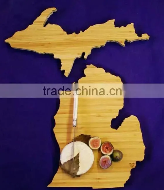 FDA&LFGB, new design with country shape of bamboo cutting board