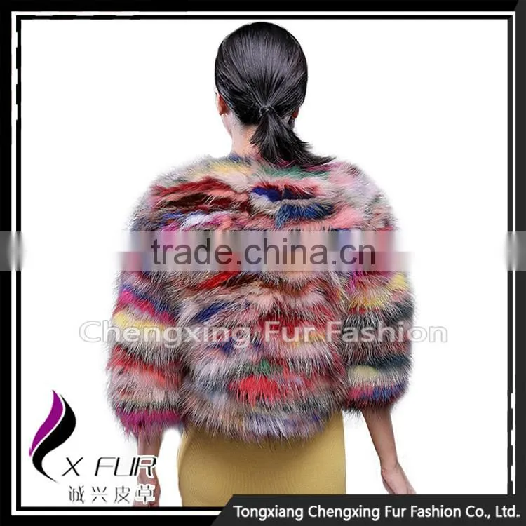 CX-G-A-227 Colorful Short Design Knitted Lady Fox Fur Coat