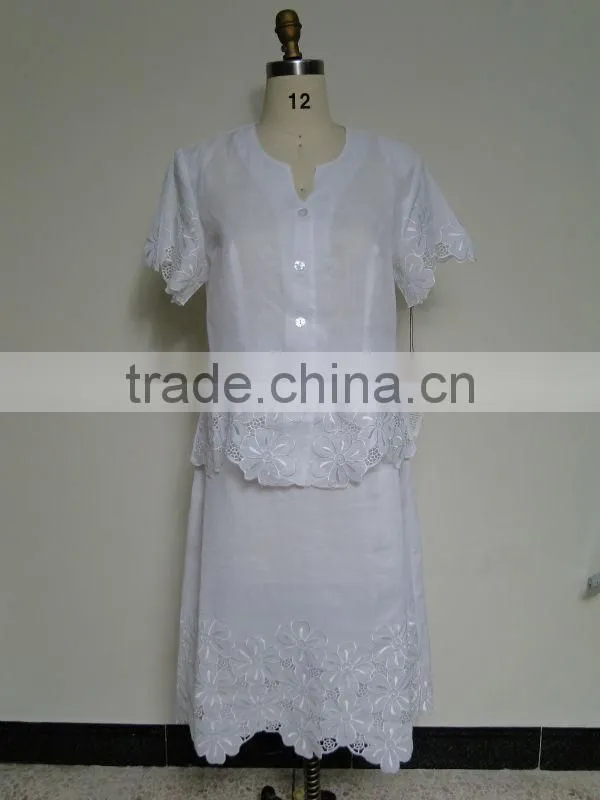 Womens 2 pcs embroidery formal skirt suit for spring and summer
