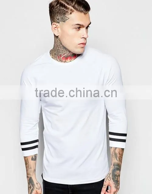 New customize summer white varsity sleeve 3/4 sleeve muscle t-shirt men