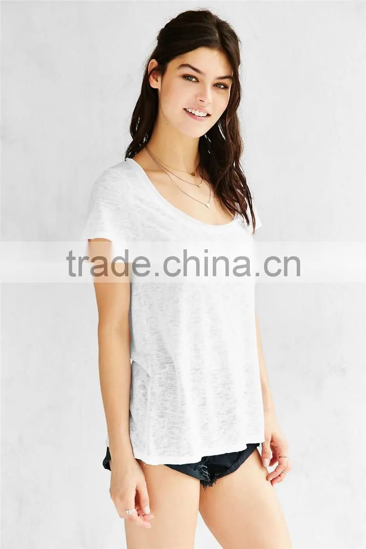 Scoop neck plain white cotton t shirts for women