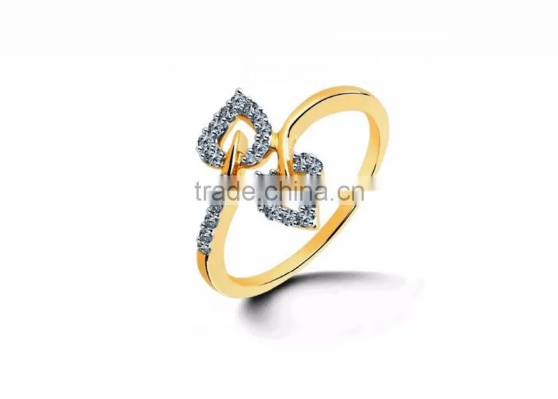 Gold Plated Fancy CZ Studded Double Heart Ring